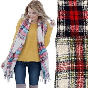 Set of two NWT Aerie bonfire super soft plaid fringed blanket scarves